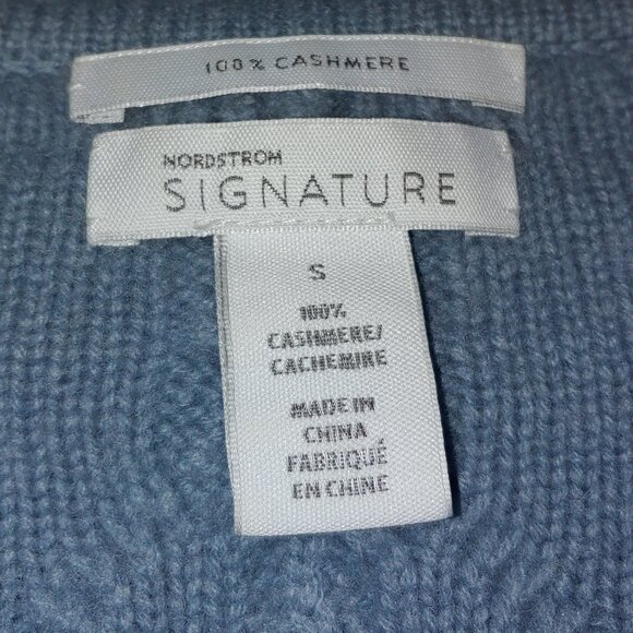 Nordstrom Signature Cashmere Turtleneck Cable Knit Sweater S Baby Blue - Picture 2 of 7